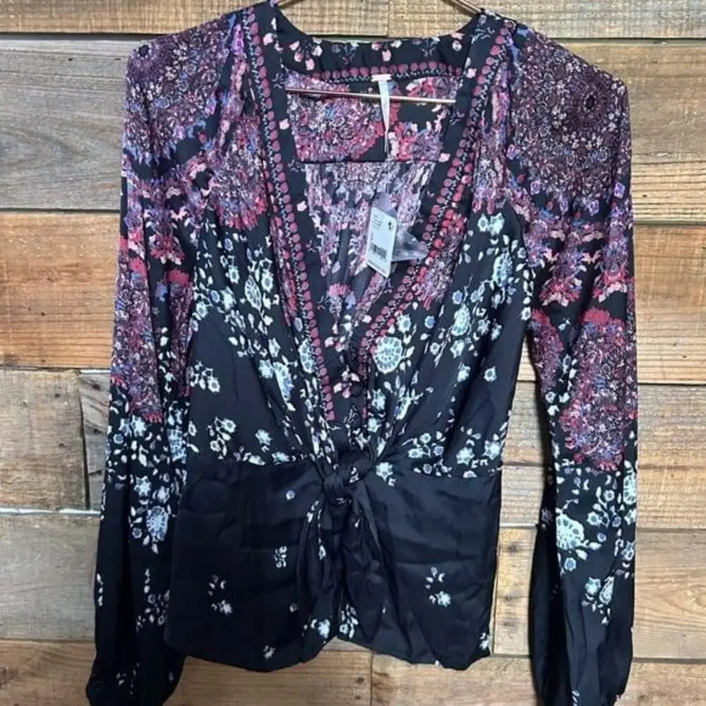 NWT Free People Run Free Printed Tunic In Night Boho Top , Sz S